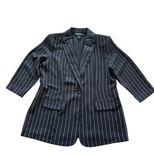 Womens Blazer Small Black Pinstripe Mid Sleeve Structured Workwear
